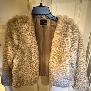 Worthington Faux Fur Leopard Print Jacket - Cream